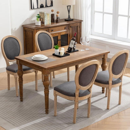 AADEN 4x Linen Dining Chairs with Solid Wood Legs- Grey - Cosy Abode