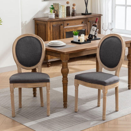 AADEN 4x Linen Dining Chairs with Solid Wood Legs- Grey - Cosy Abode