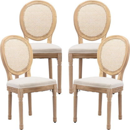 AADEN 4x Rattan Dining Chairs with Solid Wood Legs- Beige - Cosy Abode