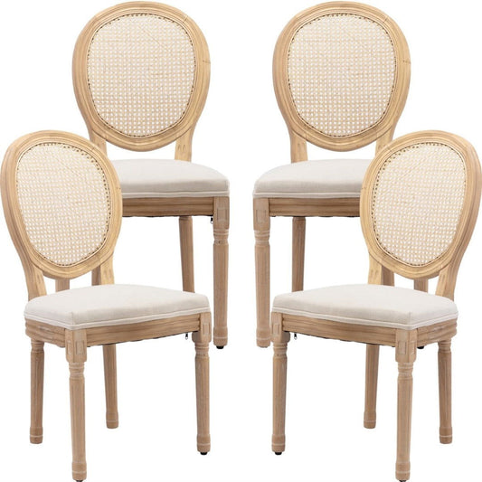 AADEN 4x Rattan Dining Chairs with Solid Wood Legs- Beige - Cosy Abode