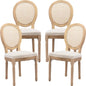 AADEN 4x Rattan Dining Chairs with Solid Wood Legs- Beige - Cosy Abode