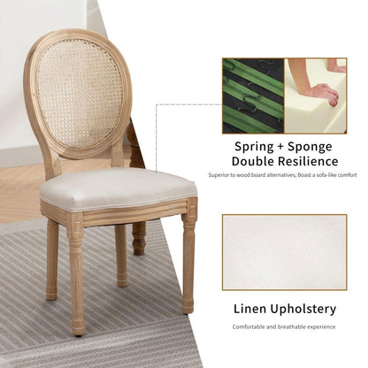 AADEN 4x Rattan Dining Chairs with Solid Wood Legs- Beige - Cosy Abode