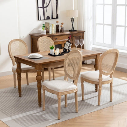 AADEN 4x Rattan Dining Chairs with Solid Wood Legs- Beige - Cosy Abode