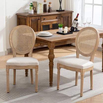AADEN 4x Rattan Dining Chairs with Solid Wood Legs- Beige - Cosy Abode