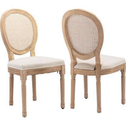 AADEN 4x Rattan Dining Chairs with Solid Wood Legs- Beige - Cosy Abode