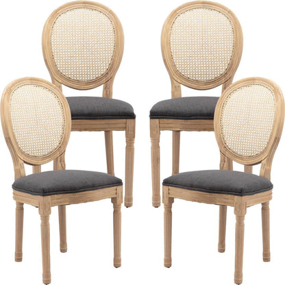 AADEN 4x Rattan Dining Chairs with Solid Wood Legs- Grey - Cosy Abode