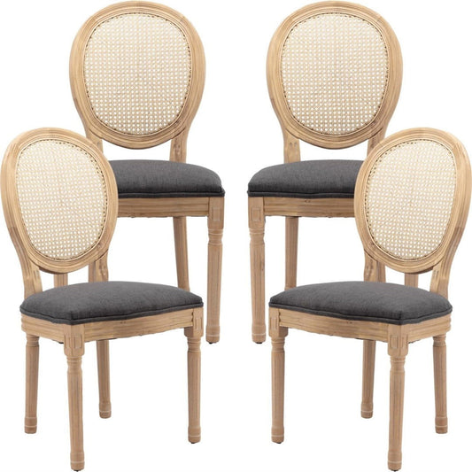 AADEN 4x Rattan Dining Chairs with Solid Wood Legs- Grey - Cosy Abode