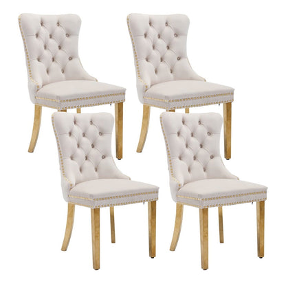 AADEN 4x Velvet Dining Chairs with Golden Metal Legs-Black - Cosy Abode