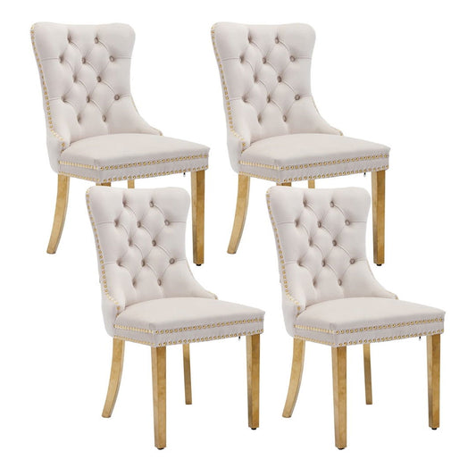 AADEN 4x Velvet Dining Chairs with Golden Metal Legs-Black - Cosy Abode