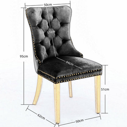 AADEN 4x Velvet Dining Chairs with Golden Metal Legs-Black - Cosy Abode