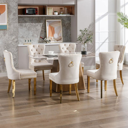 AADEN 4x Velvet Dining Chairs with Golden Metal Legs-Black - Cosy Abode