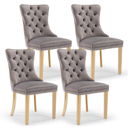 AADEN 4x Velvet Dining Chairs with Golden Metal Legs-Black - Cosy Abode