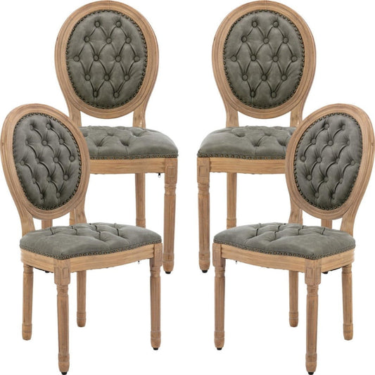 AADEN 4x Velvet Faux Leather Dining Chairs with Solid Wood Legs-Pine Green - Cosy Abode