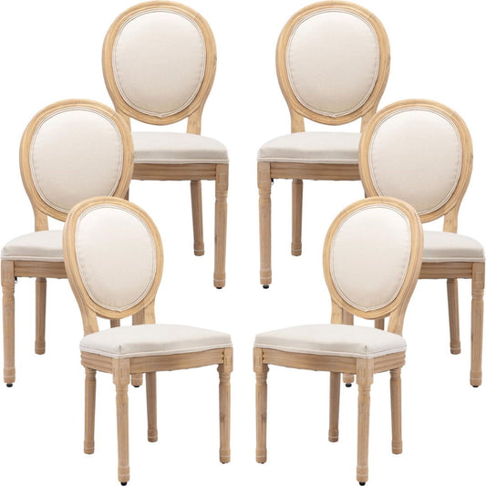AADEN 6x Linen Dining Chairs with Solid Wood Legs- Beige - Cosy Abode