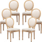 AADEN 6x Linen Dining Chairs with Solid Wood Legs- Beige - Cosy Abode