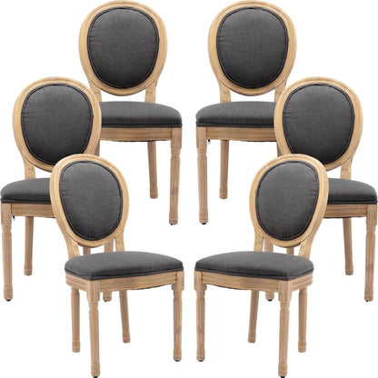 AADEN 6x Linen Dining Chairs with Solid Wood Legs- Grey - Cosy Abode