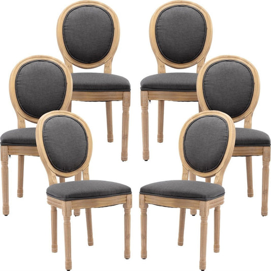 AADEN 6x Linen Dining Chairs with Solid Wood Legs- Grey - Cosy Abode