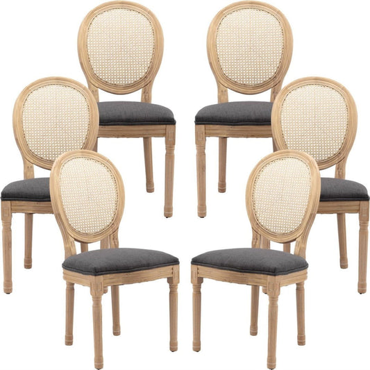 AADEN 6x Rattan Dining Chairs with Solid Wood Legs- Grey - Cosy Abode