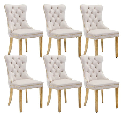 AADEN 6x Velvet Dining Chairs with Golden Metal Legs-Black - Cosy Abode