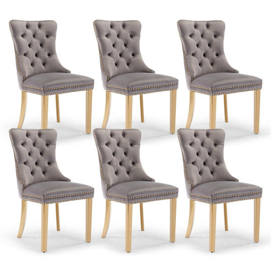 AADEN 6x Velvet Dining Chairs with Golden Metal Legs-Black - Cosy Abode