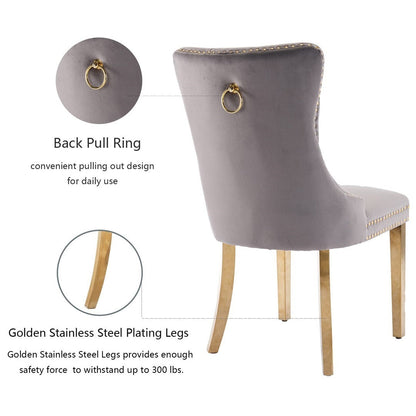 AADEN 6x Velvet Dining Chairs with Golden Metal Legs-Black - Cosy Abode