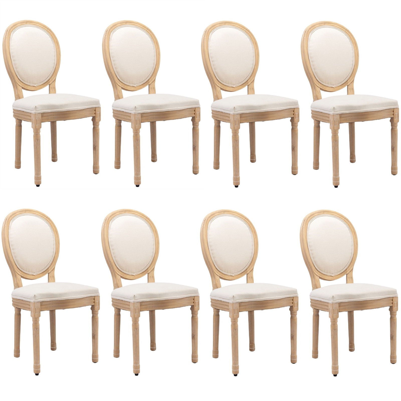 AADEN 8x Linen Dining Chairs with Solid Wood Legs- Beige - Cosy Abode
