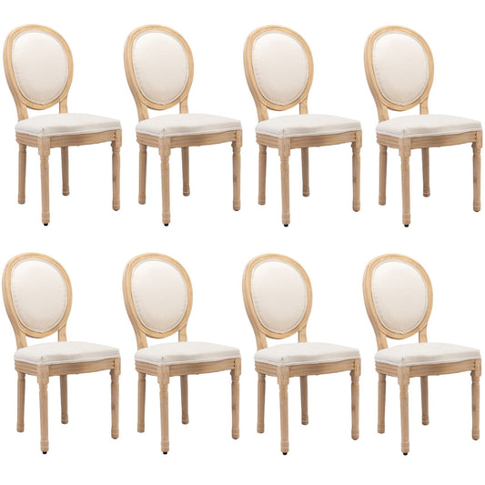 AADEN 8x Linen Dining Chairs with Solid Wood Legs- Beige - Cosy Abode