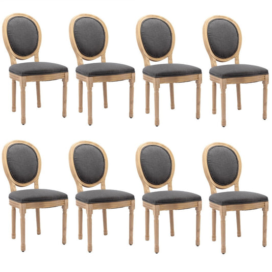 AADEN 8x Linen Dining Chairs with Solid Wood Legs- Grey - Cosy Abode