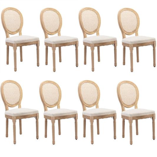 AADEN 8x Rattan Dining Chairs with Solid Wood Legs- Beige - Cosy Abode