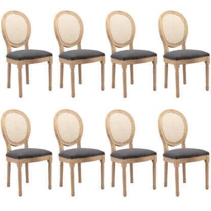 AADEN 8x Rattan Dining Chairs with Solid Wood Legs- Grey - Cosy Abode