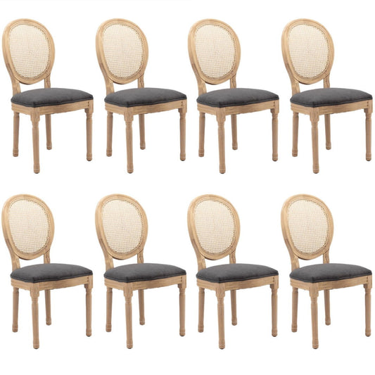 AADEN 8x Rattan Dining Chairs with Solid Wood Legs- Grey - Cosy Abode