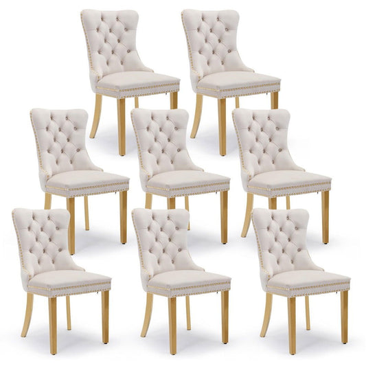 AADEN 8x Velvet Dining Chairs with Golden Metal Legs-Black - Cosy Abode