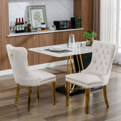 AADEN 8x Velvet Dining Chairs with Golden Metal Legs-Black - Cosy Abode