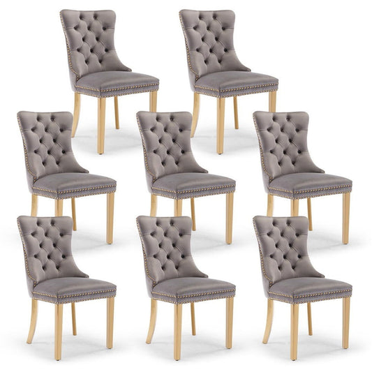 AADEN 8x Velvet Dining Chairs with Golden Metal Legs-Black - Cosy Abode