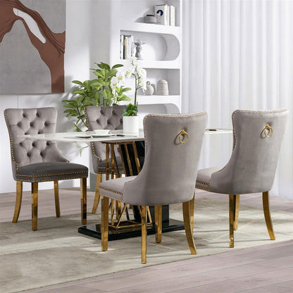 AADEN 8x Velvet Dining Chairs with Golden Metal Legs-Black - Cosy Abode
