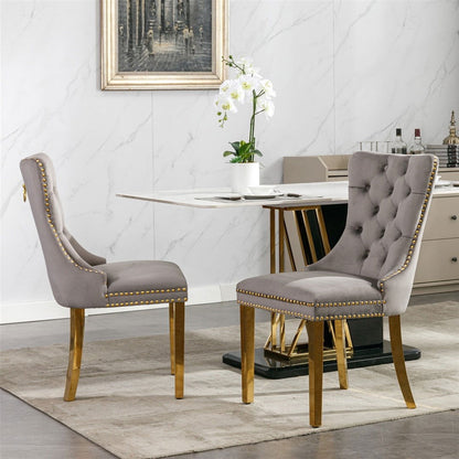 AADEN 8x Velvet Dining Chairs with Golden Metal Legs-Black - Cosy Abode