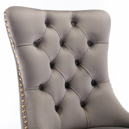AADEN 8x Velvet Dining Chairs with Golden Metal Legs-Black - Cosy Abode