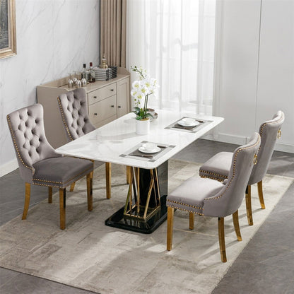 AADEN 8x Velvet Dining Chairs with Golden Metal Legs-Black - Cosy Abode