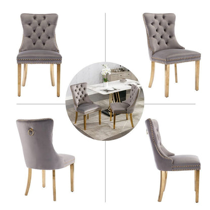 AADEN 8x Velvet Dining Chairs with Golden Metal Legs-Black - Cosy Abode