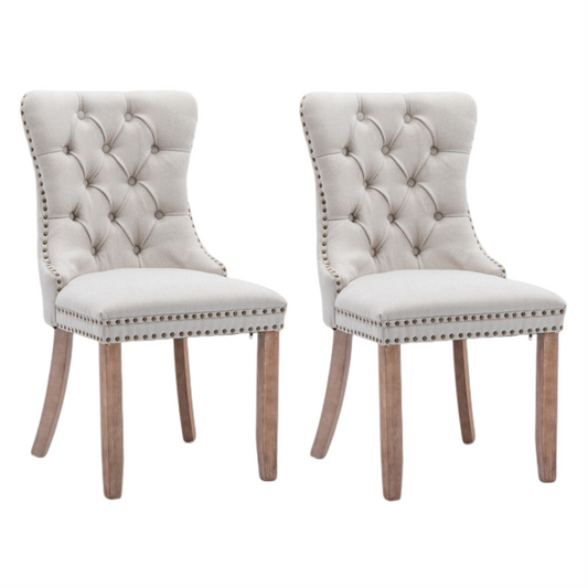 AADEN Modern Elegant Button-Tufted Upholstered Fabric with Studs Trim and Wooden legs Dining Side Chair-Beige - Cosy Abode