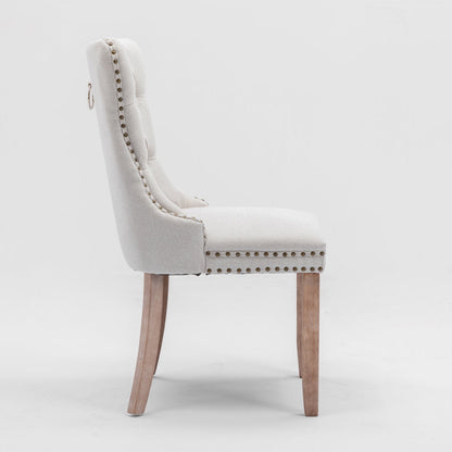 AADEN Modern Elegant Button-Tufted Upholstered Fabric with Studs Trim and Wooden legs Dining Side Chair-Beige - Cosy Abode