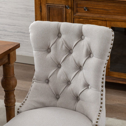 AADEN Modern Elegant Button-Tufted Upholstered Fabric with Studs Trim and Wooden legs Dining Side Chair-Beige - Cosy Abode