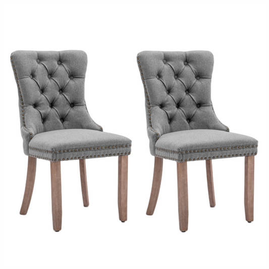 AADEN Modern Elegant Button-Tufted Upholstered Fabric with Studs Trim and Wooden legs Dining Side Chair-Gray - Cosy Abode
