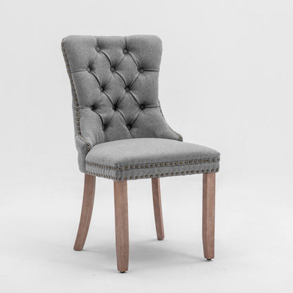 AADEN Modern Elegant Button-Tufted Upholstered Fabric with Studs Trim and Wooden legs Dining Side Chair-Gray - Cosy Abode