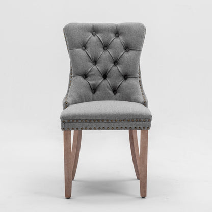 AADEN Modern Elegant Button-Tufted Upholstered Fabric with Studs Trim and Wooden legs Dining Side Chair-Gray - Cosy Abode