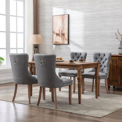 AADEN Modern Elegant Button-Tufted Upholstered Fabric with Studs Trim and Wooden legs Dining Side Chair-Gray - Cosy Abode