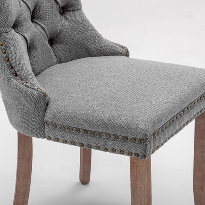 AADEN Modern Elegant Button-Tufted Upholstered Fabric with Studs Trim and Wooden legs Dining Side Chair-Gray - Cosy Abode