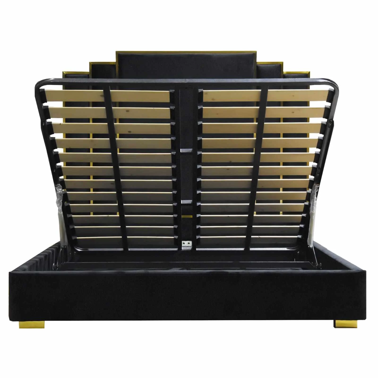 ALPHA KING Black Velvet Gas Lift Storage Bedframe Golden Frame - Cosy Abode