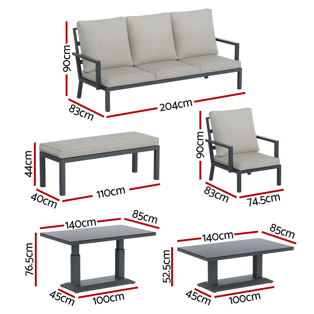 Gardeon 5-Piece Outdoor Furniture Setting Table Chair Set Aluminium Sofa 7-Seater - Cosy Abode