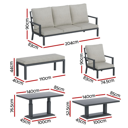 Gardeon 5-Piece Outdoor Furniture Setting Table Chair Set Aluminium Sofa 7-Seater - Cosy Abode